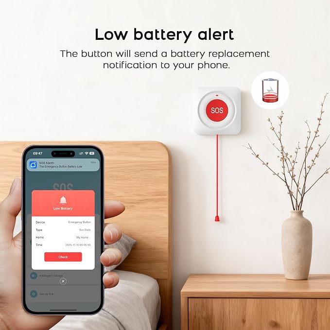 Tuya Zigbee Call Button for Elderly Caregiver Wireless Life Alert Caregiver Call Button App Notification Emergency Button SOS Alarm Bell for Seniors Waterproof No Monthly Fee