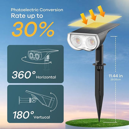 Linkind Solar Lights Outdoor Waterproof Landscape Spotlight Daylight 2 Pack | Starray, 3 Lighting Modes, 6500K, Dusk to Dawn, Auto On Off for Landscape Garden Yard Tree Flag Pathway Patio House Sign