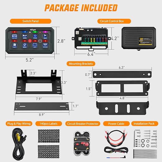 Nilight 8 Gang Switch Panel Blue 12V 24V Circuit Control System 4-Mode | Fuse Wiring Harness Automatic Dimmable LED Pod Toggle/Momentary/Strobe/Flash Modes for Car Pickup Truck Camper SUV
