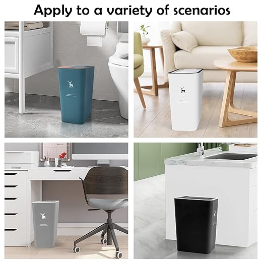 XPIY Trash Can with Lid, 2 Pack 4 Gallons/15 Liters Garbage Can with Press Top, Small Trash Can Dog Proof, Plastic Trash Bin, Waste Basket for Bathroom|Kitchen|Bedroom|Office (2, Grey)