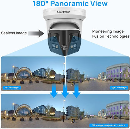 VIKYLIN 4K 8MP Dual Lens Poe IP Security Camera Outdoor with 180° Panoramic Wide Angle, Full Color/EXIR2.0 Night Vision,Human/Vehicle Detection,2-Way Talk, Micro SD(512G),IP67,Blue Iris,NDAA Compliant
