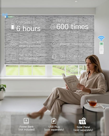 Motorized Roman Shades for Windows, Custom Light Filtering Roman Blinds with Remote, Smart Privacy Window Shades for Living Room Kitchen Office, Alexa & Google Home Compatible, App Control via RF Hub