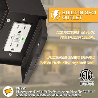 2 Pack Porch Lights with GFCI Outlets, Dusk to Dawn Outdoor Lighting Exterior Light Fixtures Wall Mount, Waterproof Alunmium Wall Sconces for House Patio Garage Front Door, 9W LED Bulbs Included(ORB)