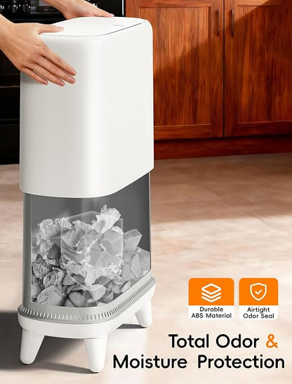 Dog Proof Small Bathroom Trash Can with Lid, Slim Press Top Garbage Can, Narrow White Plastic Waste Basket, for Bathroom Bedroom Office Raised Legs 4.8 Gal with 5 Roll 75 Trash Bags