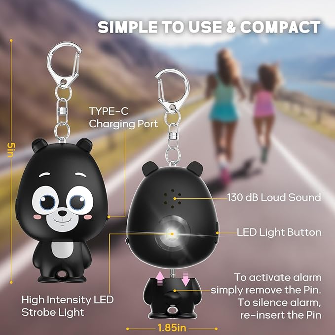Rechargeable Personal Alarm for Women – 130dB Loud Emergency Alarm Keychain with Strobe Light, Self-Defense Safety Alarm with Low Battery Alert for Women, Kids & Seniors