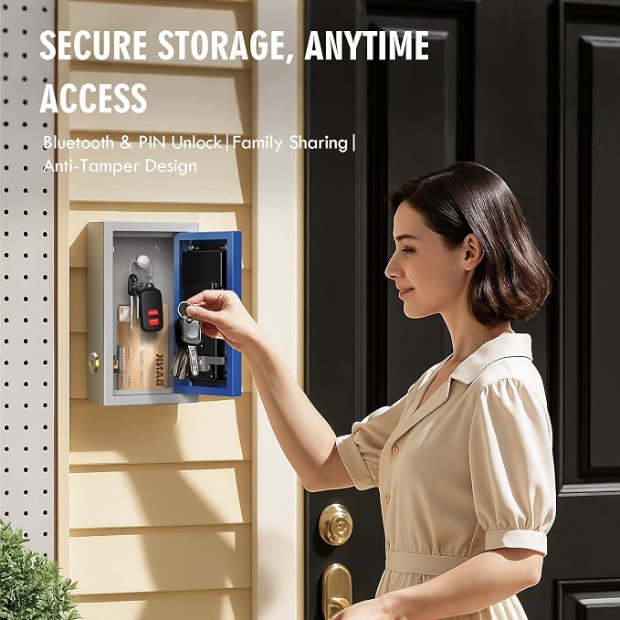 WeHere Key Lock Box Wall Mount, OTP/Fixed Password, APP Bluetooth/Wi-Fi, Spare Key Unlock, Porch Smart LockBox, Combination Keybox for Home, Realtors, Apartments, Garage, Store, Office