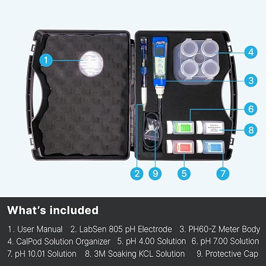 Apera Instruments PH60Z-PW Smart Handheld pH Meter Tester Kit with LabSen 805 ATC pH Electrode for Lab-Grade pH Measurement in Pure Water, Water Solutions with Low Ionic Strength or Low Temperature