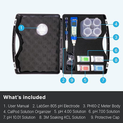 Apera Instruments PH60Z-PW Smart Handheld pH Meter Tester Kit with LabSen 805 ATC pH Electrode for Lab-Grade pH Measurement in Pure Water, Water Solutions with Low Ionic Strength or Low Temperature