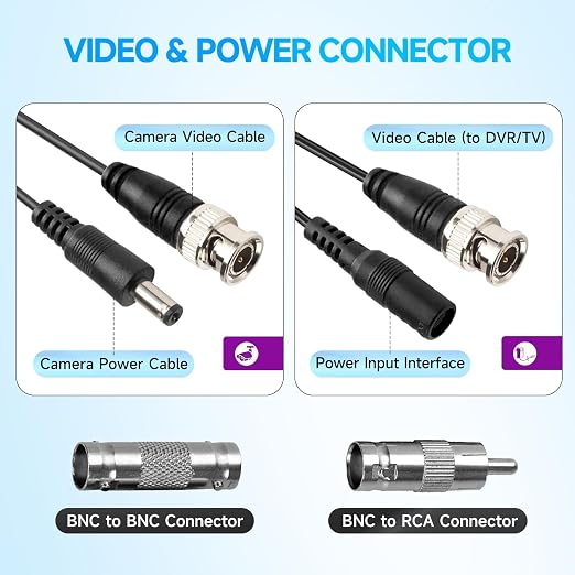 4 Pack 100Ft/30M 4K 8MP 5MP All-in-One BNC Video Power Cable, BNC Extension Surveillance Camera Wires for CCTV Camera DVR Systems (8pcs Connectors, 100pcs Cable Clips Included)