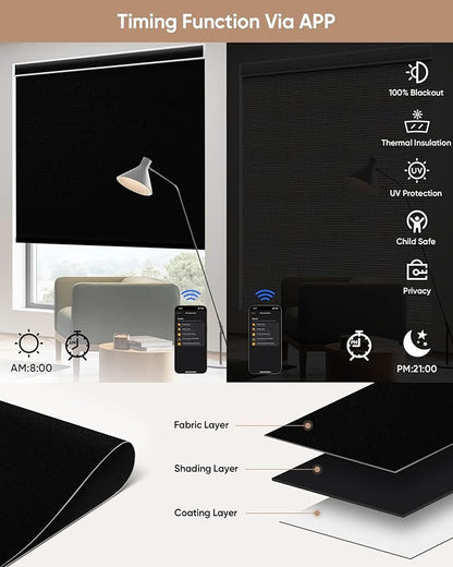 Kincmo Motorized Blinds with Remote,100% Blackout Motorized Roller Shades Work with Apple Homekit,Alexa,Google, Custom Electric Blinds with App,Voice Control (Vinyl Black)