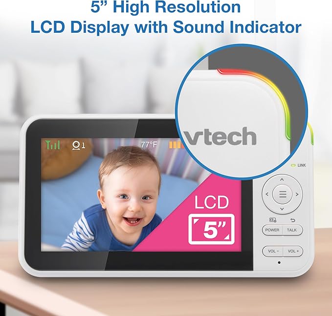VTech VM924 5" Pan Tilt Zoom Video Baby Monitor – No WiFi, 17 Hour Battery, 1000ft Range, Night Vision, Lullabies, Temperature Sensor & 2-Way Talk – Ideal for New Parents