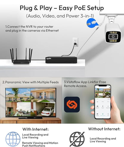 PoE Security Camera System, 6pcs Wired 5MP Outdoor IP Cameras with Color Night Vision, AI Human Detection, Two-Way Audio, 4K 8CH NVR with 3TB HDD for 24-7 Recording, No Monthly Fee