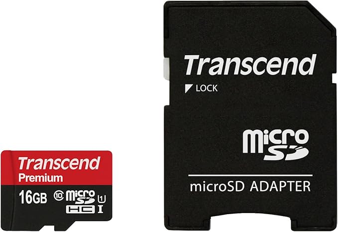 Transcend 16GB MicroSDHC Class10 UHS-1 Memory Card with Adapter 60 MB/s (TS16GUSDU1)