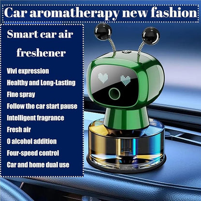 Robot Intelligent Aromatherapy Machine, Smart Cute Robot Car Air Freshener - Fine Spray/Fillable/Four-Gear Adjustment/Vibration Sensing/On-Off/Large Capacity Long-Lasting Fragrance/Green-V2(Gardenia)