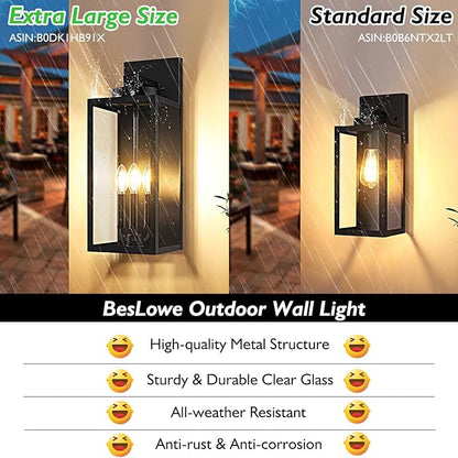 BesLowe 19.6” Large Size Outdoor Wall Light Fixture, 3-Light Exterior Lighting Fixture Porch Sconce Wall Mounted, Waterproof Outdoor Wall Lantern, Outside Light for House Patio Front Door Garage