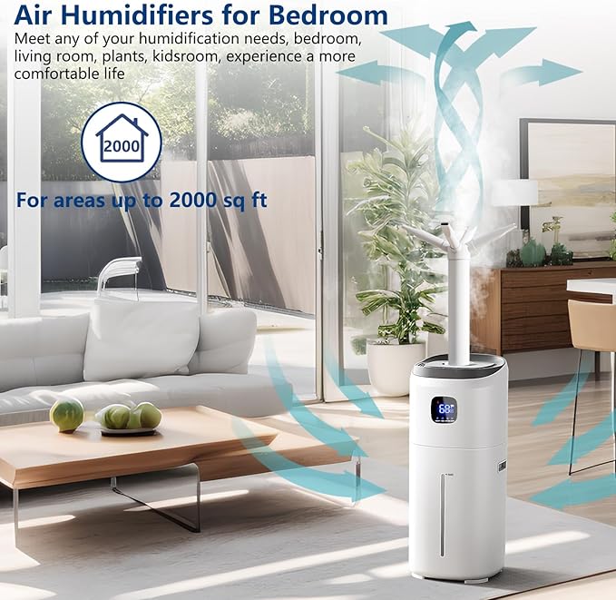 KZF 15L Humidifiers for Bedroom Large Room with a Spray Can - 2000 Sq.ft Coverage, 72Hrs Runtime, Top Fill, 26dB Quiet, 3 Mist Levels & Diffuser, Auto Shut-Off, Ready for Baby Nursery and Plants