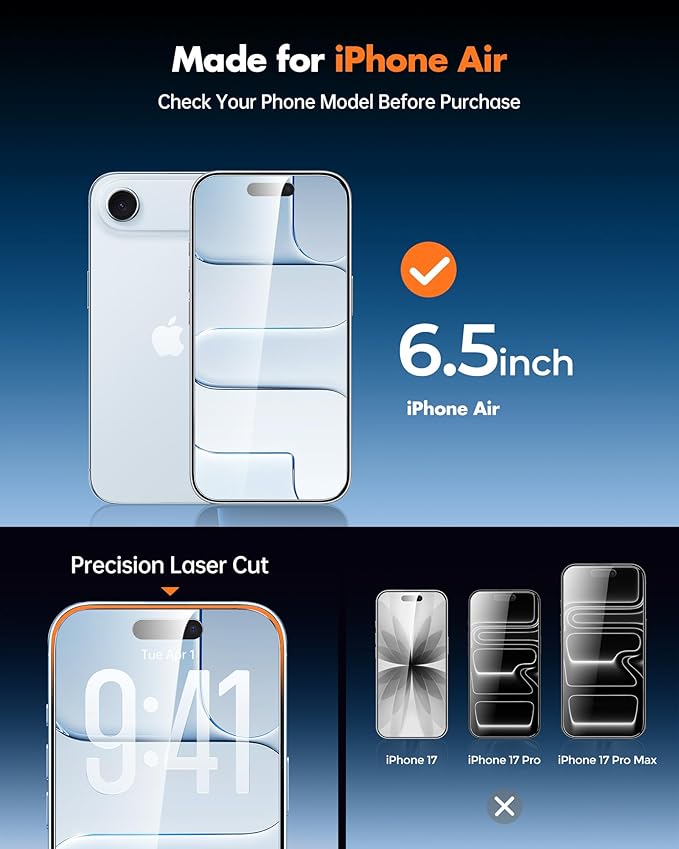 UNBREAKcable Privacy Screen Protector for iPhone Air, Shatterproof Tempered Glass [True 28°Anti Spy] [9H Hardness] [Easy Installation Frame] Private Protector for iPhone 6.5inch-2 Pack