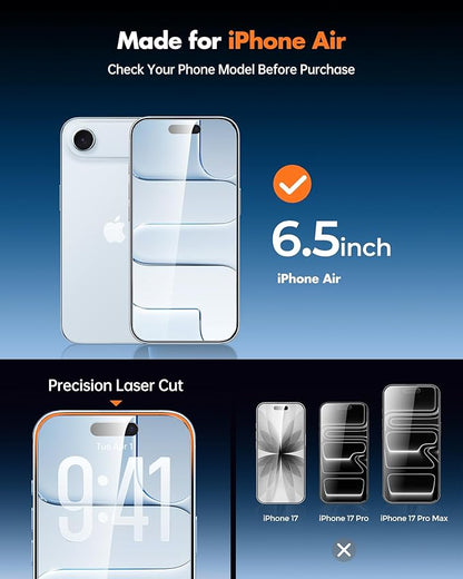UNBREAKcable Privacy Screen Protector for iPhone Air, Shatterproof Tempered Glass [True 28°Anti Spy] [9H Hardness] [Easy Installation Frame] Private Protector for iPhone 6.5inch-2 Pack