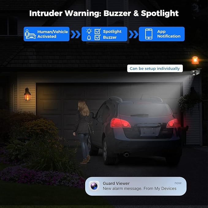 Hiseeu [Human Vehicle Detect] 5MP PoE Camera, IP Camera Outdoor, 2 Way Audio, Spotlight&Sound Alarm, IP67 Waterproof, Remote Access, No Monthly Fee, Work w PoE NVR