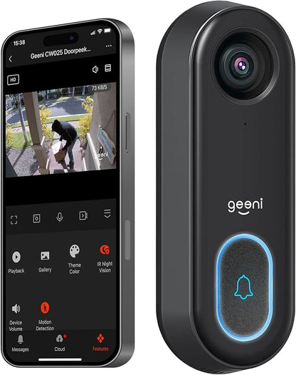Geeni Smart Video Doorbell, 1080p HD, Night Vision, Wired Installation