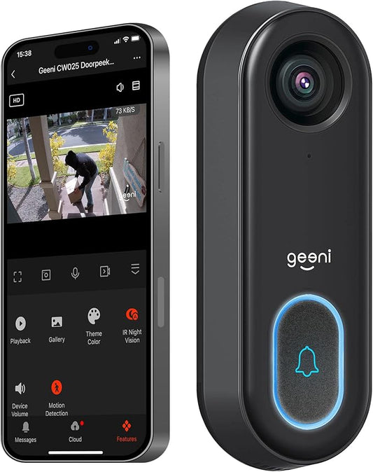 Geeni Smart Video Doorbell, 1080p HD, Night Vision, Wired Installation
