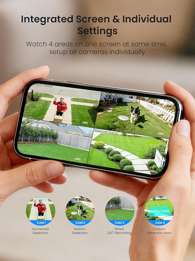 Solar Camera Outdoor Wireless, 6 Cam Kit, No Subscription, Wireless Home Security Camera System, Expandable to 10CH, 360° View PT Cameras, 2K Color Night Vision, IP66, 2.4G & 5GHz WiFi