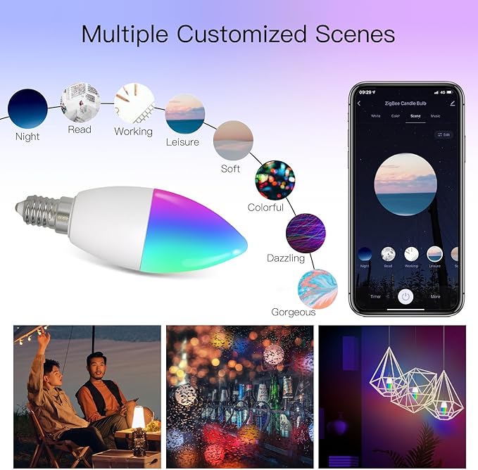 Smart Light Bulbs, LED Light Bulb E14 Candle Lamp Smart 5W RGBCCT 2200-6500K Dimmable Light Tuya Alexa Google Voice Control
