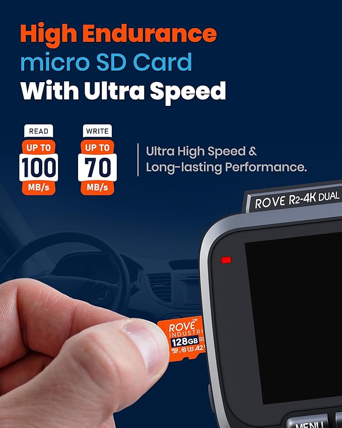 ROVE Industrial 128GB Micro SD Card with USB 3.0 Type C Card Reader, High Endurance microSDXC Memory Card 100MB/s Read Speed, C10, U3, V30, 4K, A2 for Dash Cam, Android Smart Phones, Tablets, Games