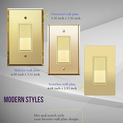 ENERLITES Elite Series Decorator Rocker Light Switch, 15A 120V/277V, Gloss Finish, Single Pole, 3 Wire, Grounding Screw, Residential Grade, UL Listed, 91150-GD, Gold Color
