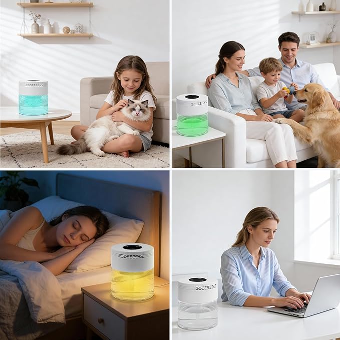 Water Based Air Purifier, Air Purifier with Water for Home Fits Essential Oil Aroma Diffuser for Bedroom,Living Room, Air Washer with 3-Speed Modes,24H Auto Shut-off,Touchscreen for Pets Dust,White