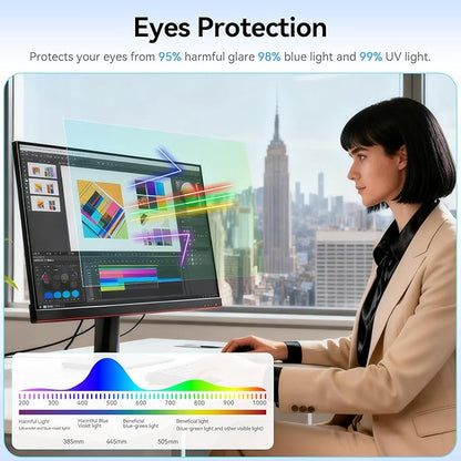 [2-Pack] 23.6 Inch Anti Blue Light Screen Protector Compatible with Lenovo Hp Dell Acer Asus Samsung etc Monitor 16:9 Aspect, Removable Anti Glare Filter Uv Blocker Shield Eye Protection Film Laptop