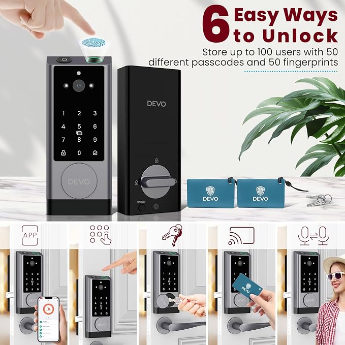 DEVO G1 Keyless Entry Deadbolt Smart Lock with Camera, Doorbell,Fingerprint