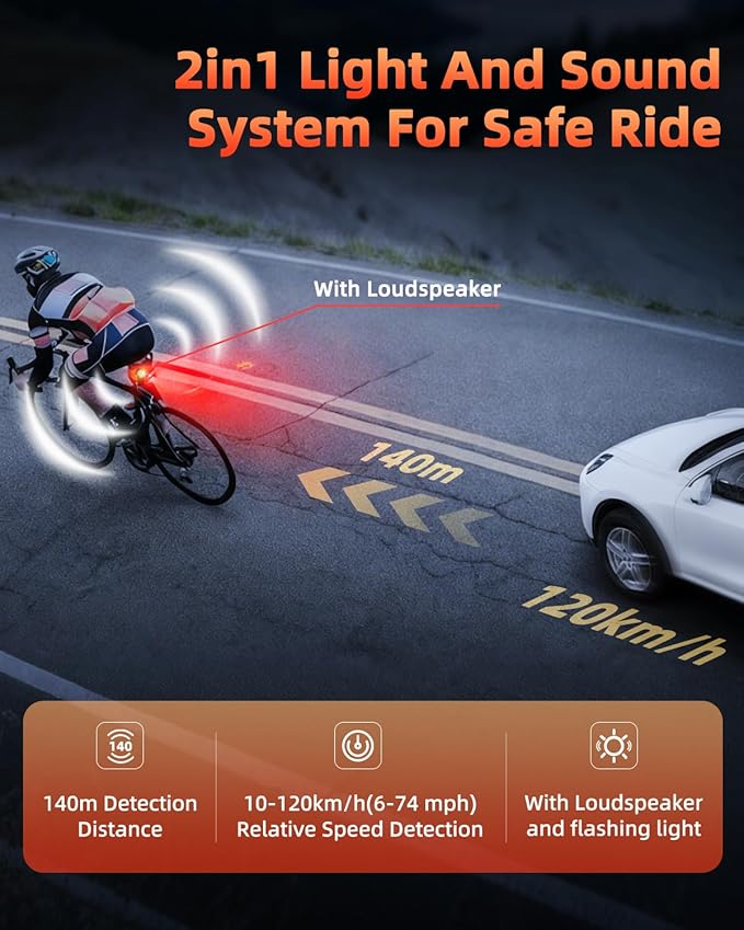 WSDCAM Smart Bike Tail Light Alarm Bike Brake Light Auto ON/Off Anti Theft Bike Alarm with Remote Waterproof Bicycle Alarm Rear Bike Light Bicycle Tail Light LED Rechargeable