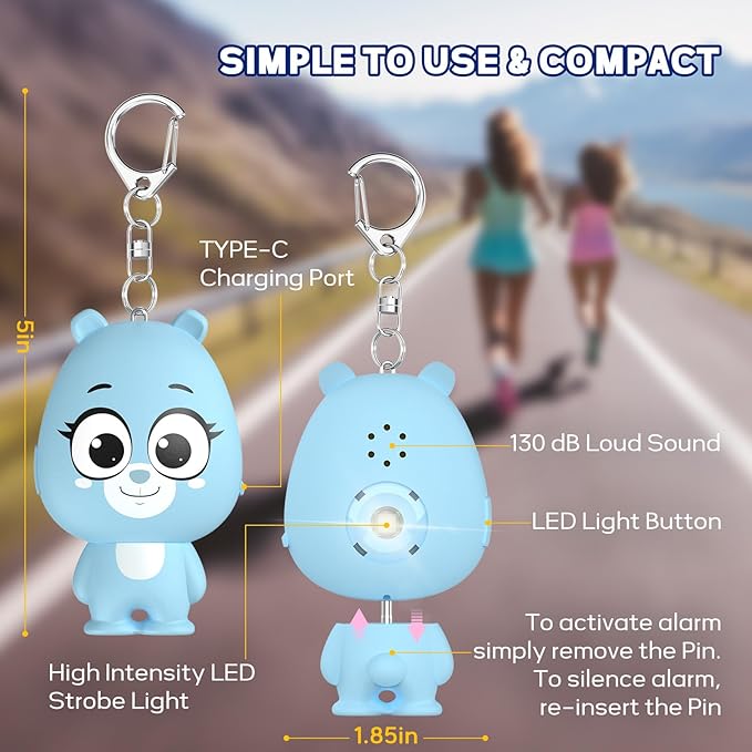 Rechargeable Personal Alarm for Women – 130dB Loud Emergency Alarm Keychain with Strobe Light, Self-Defense Safety Alarm with Low Battery Alert for Women, Kids & Seniors