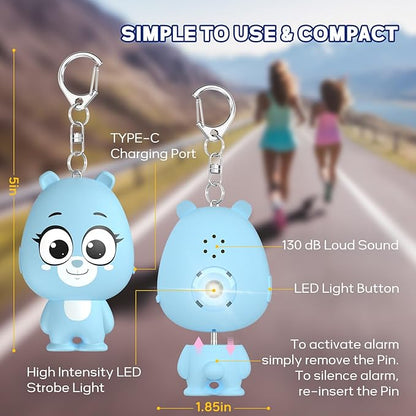Rechargeable Personal Alarm for Women – 130dB Loud Emergency Alarm Keychain with Strobe Light, Self-Defense Safety Alarm with Low Battery Alert for Women, Kids & Seniors