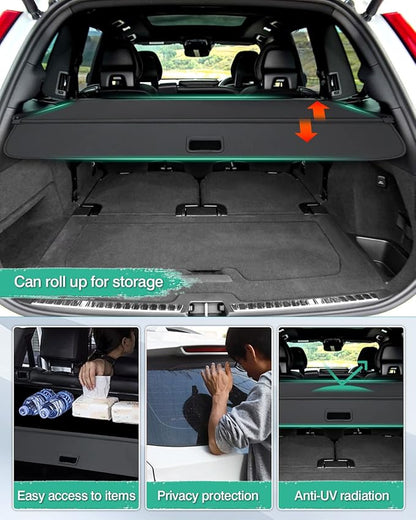Powerty Cargo Cover for 2016-2024 2025 Volvo XC90 Accessories Trunk Cover Retractable Trunk Shielding Shade Cargo Luggage Cover Black