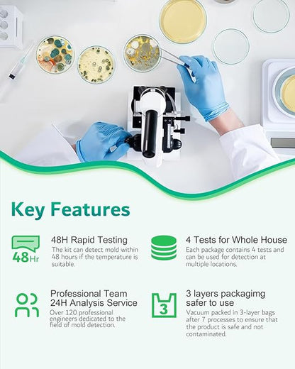 Mold Test Kit for Home - 4 Simple Detection Tests for HVAC, Surfaces & Indoor Air Quality, DIY Black Mold Detector Testing kit at Home, with Detailed Identification Guide & Free Lab Analysis