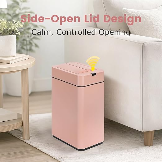 SYNCVIBE Sensor Trash Can with Butterfly Lid 2.6 Gallon Rectangular Automatic Garbage Can, Stainless Steel Trash Bin, Slim Waterproof Wastebaskets with Lid Soft Close for Under Counter, Pink