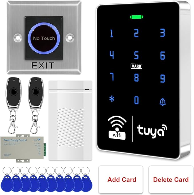 TUYA WiFi Access Controller with Waterproof RFID Touch Keypad, Power Supply, Metal Sensor Switch, Doorbell, Smart Remote Door Opener, App Remote Unlock, Home Security Access Control (Lockless)