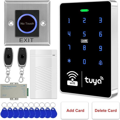 TUYA WiFi Access Controller with Waterproof RFID Touch Keypad, Power Supply, Metal Sensor Switch, Doorbell, Smart Remote Door Opener, App Remote Unlock, Home Security Access Control (Lockless)