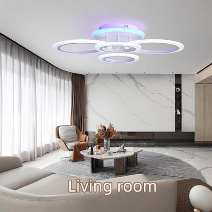 Modern LED Ceiling Light, 50W Dimmable Flush Mount, Remote, White | 3000-6000K Adjustable Color Temperature, Flicker-Free Lighting, 4 Rings Design for Kitchen, Dining Room, Hallway & Entrywa