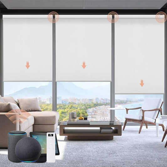 Motorized Roller Shade: 100% Blackout, Electric Blinds Compatible with Alexa/Google Home/Apple Homekit, Pure White