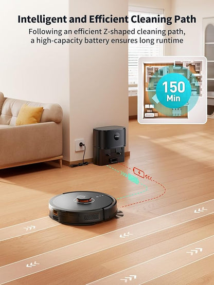 Robot Vacuum and Mop, 5000Pa Suction Self-Emptying Robot Vacuum Cleaner, Laser Navigator with Smart Mapping Robotic Vacuums, Schedule,150Mins Runtime, App Alexa Control for Carpet/Pet Hair,Q10 pro