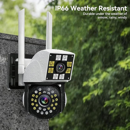 Dual Lens Indoor Security Camera - 2.4G WiFi, 360° PTZ Waterproof Camera, Battery Operated Camera for Home Indoor Seguridad Surveillance