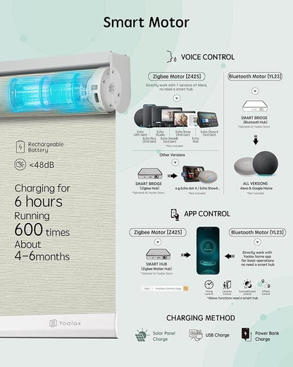 Yoolax Motorized Blinds with Remote, Light Filtering Smart Roller Shades Work with Alexa, Google, Apple Homekit, Custom Automatic Shades with Voice Control for Living Room (Horizontal Beige)