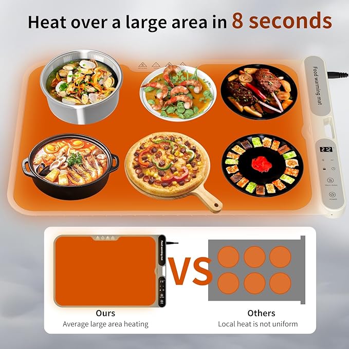 Electric Warming Tray&Food Warming MatFast Full Surface Electric Warming Tray with 7 Temp-Settings & 8H Timer, Portable Roll Up Food Warmer for Gatherings (Beige, 24''X15'')