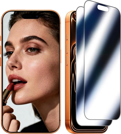 2 Pack Mirror Screen Protector for iPhone 17 Air Privacy Tempered Glass Mirrored Effect Anti-Spy Easy Installation Frame Full Coverage Shatterproof Anti-Scratch Anti-Bubble (6.6 inch Silver)