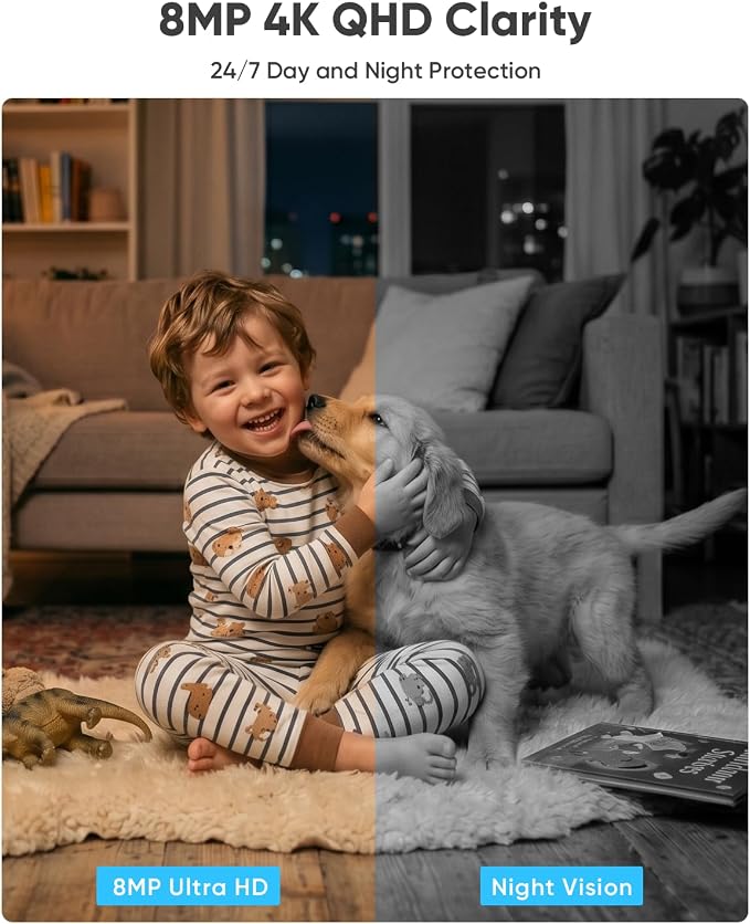 blurams 8MP Indoor Camera, 360° PTZ Baby Monitor, Pet Camera with Phone App, One-Touch Call, Free Human/Pet/Motion/Sound/Cry Detection, Dual-Band WiFi 6, Compatible with Alexa