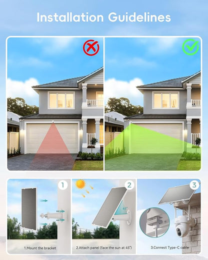 ZUMIMALL 24/7 Recording Solar Security Cameras Wireless Outdoor, 9W Solar Panel, 2K AOV Cameras for Home Security, 360° Auto Tracking, Color Night Vision, 2.4GHz WiFi, 512G Local Storage(Not Include)