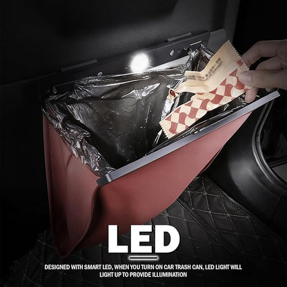 LED Car Trash Can Leak-Proof,Strong Magnetic Fast Closing Car Trash Bin as Cars Organizers and Storage,Cars Garbage Can with Automotive Trashs Bag for Backseat,Console,Door (Red)